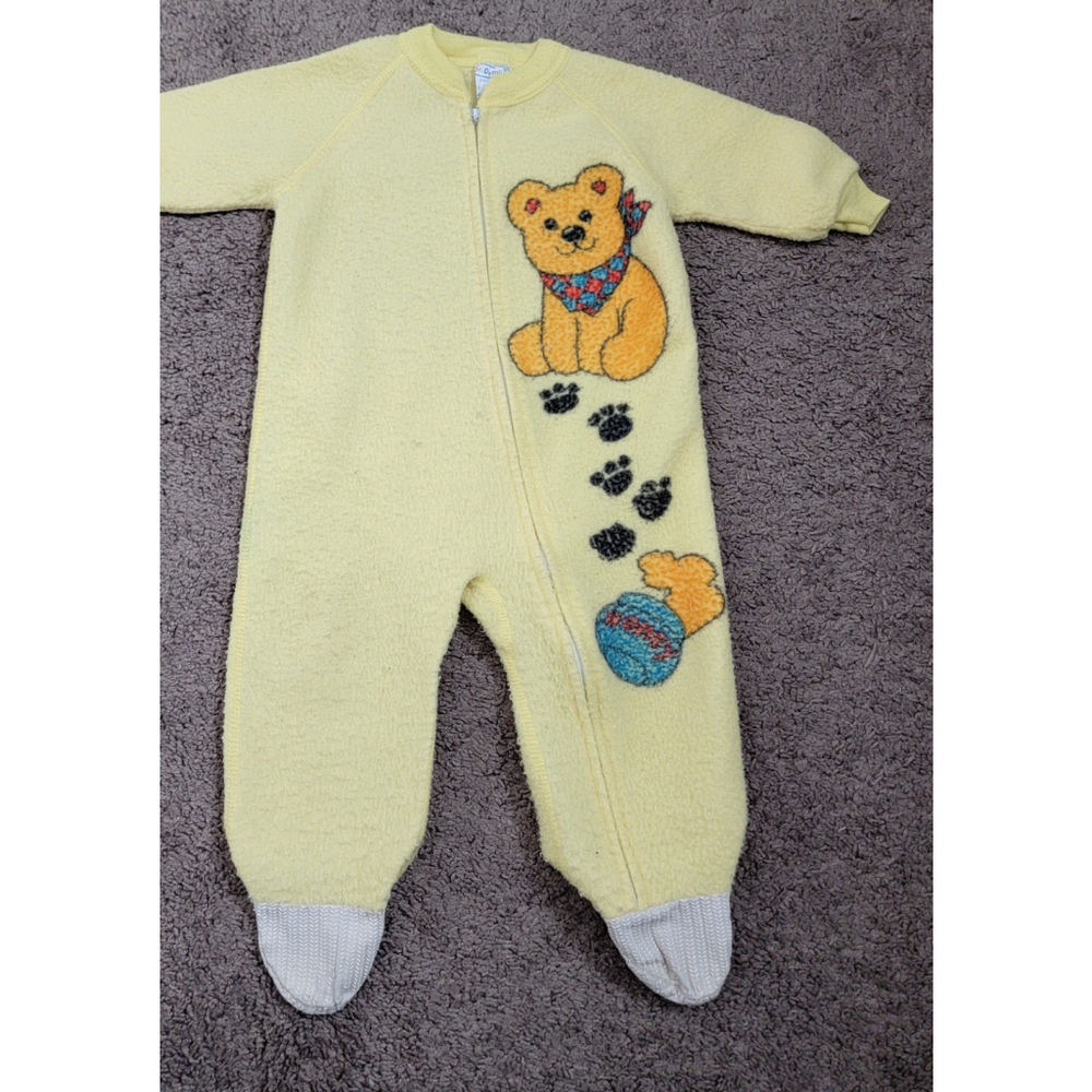Vintage 70s Dr. Denton Blanket Sleeper Yellow zip Footie pajamas 6-12 mo - Picture 2 of 15